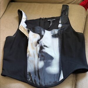 Current Mood Black Photo-Print Corset Tank